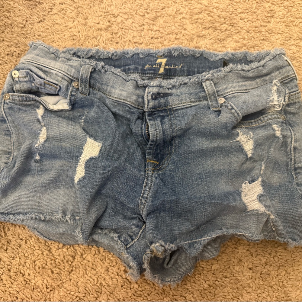 7 For All Mankind Light Blue Distressed Jean Shorts